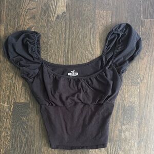 Hollister Black Puff Sleeve Crop Blouse